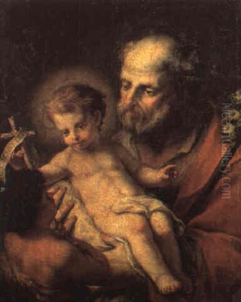 San Giuseppe Con Bambino E San Giovannino Oil Painting by Jacopo Amigoni