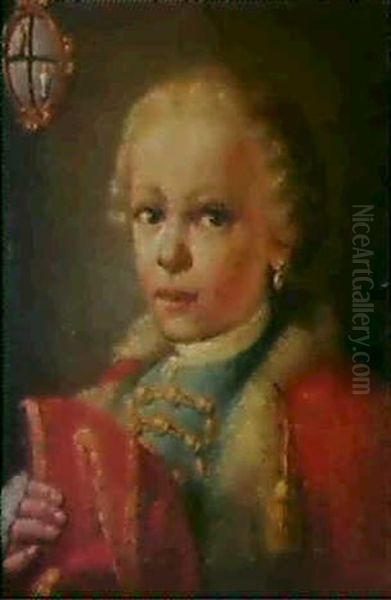 A Portrait Of A Young Boy, Bust Length, Wearing A Fur       Trimmed Red Cape And Blue Jacket.... Oil Painting by Jacopo Amigoni