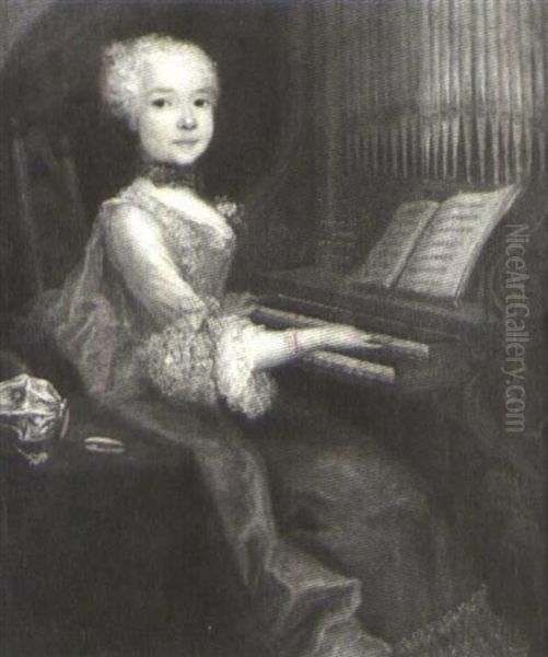 An Elegant Young Girl Seated At An Organ Oil Painting by Jacopo Amigoni