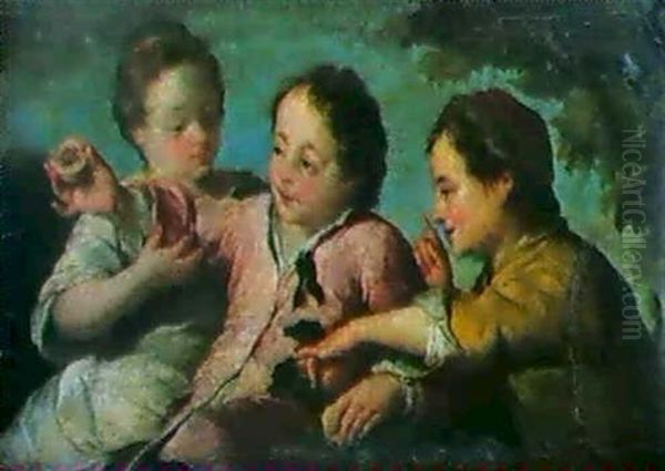 Drei Kinder Mit Fruchten. Oil Painting by Jacopo Amigoni