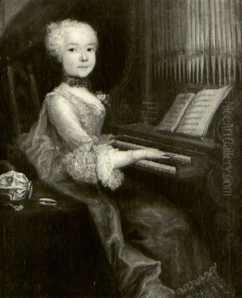 An Elegant Young Girl Seated At An Organ Oil Painting by Jacopo Amigoni