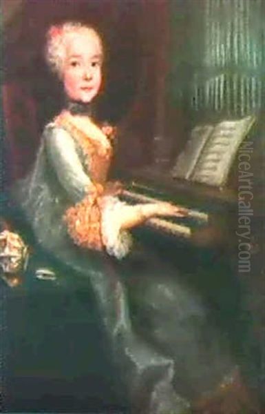 An Elegant Young Girl Seated At An Organ Oil Painting by Jacopo Amigoni