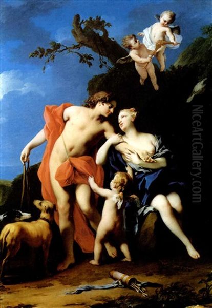 Venus And Adonis Oil Painting by Jacopo Amigoni