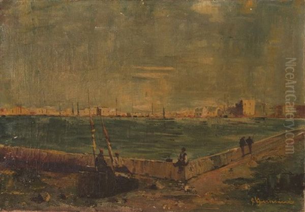 Porto Di Rodi. Visione Di Sera Oil Painting by Giuseppe Amisani