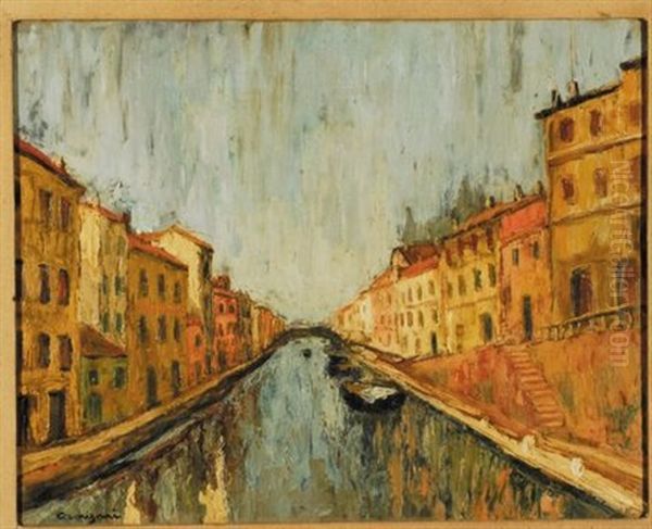 Milano, Veduta Dei Navigli Oil Painting by Giuseppe Amisani