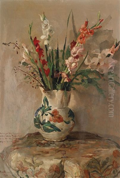 Blumenstillleben Mit Einer Vase Und Schwertlilien by Giuseppe Amisani