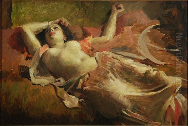 Nudo Di Donna Sdraiata Oil Painting by Giuseppe Amisani