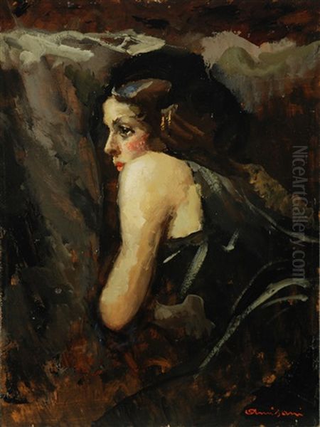 Ritratto Di Donna Di Profilo Oil Painting by Giuseppe Amisani