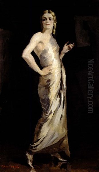 Modella In Abito Bianco Oil Painting by Giuseppe Amisani