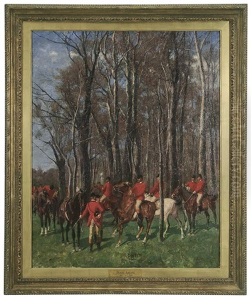 Hunting Party At The Edge Of A Clearing Oil Painting by Franz Amling