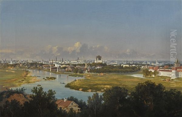 View Of Moscow From Sparrow Hills Oil Painting by Vladimir Fedorovich Ammon