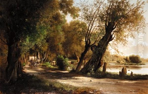 Travelling The Lakeside Road Oil Painting by Vladimir Fedorovich Ammon