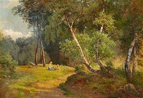 Two Girls In A Glade Oil Painting by Sergei Nikolaevich Ammosov