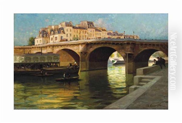 Le Pont Neuf A Paris Oil Painting by Gabriel Amoretti