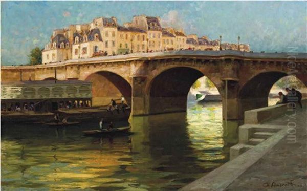 Le Pont Neuf A Paris Oil Painting by Gabriel Amoretti