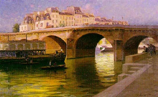 Le Pont Neuf A Paris Oil Painting by Gabriel Amoretti