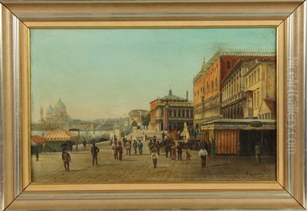 European Street Scene Oil Painting by Pietro de Amoretty