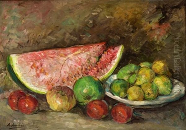 Bodegon Con Sandia Oil Painting by Antonio Amoros Botella