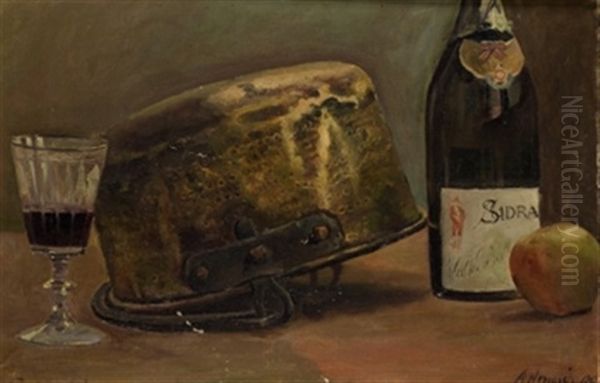 Bodegon Con Botella De Sidra Oil Painting by Antonio Amoros Botella