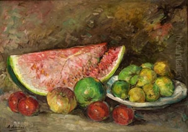 Bodegon Con Sandia Oil Painting by Antonio Amoros Botella