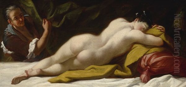 Nude Asleep In An Interior, An Older Woman Beyond Oil Painting by Antonio Mercurio Amorosi