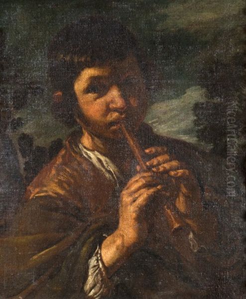 Flotespielender Hirtenknabe Oil Painting by Antonio Mercurio Amorosi