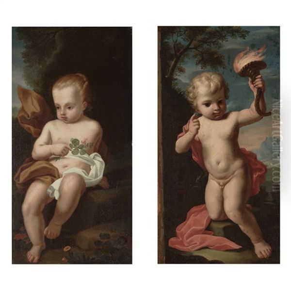 Allegorical Figures Of Earth And Fire: Two Oil Painting by Antonio Mercurio Amorosi