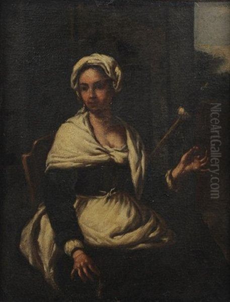 La Fileuse Oil Painting by Antonio Mercurio Amorosi