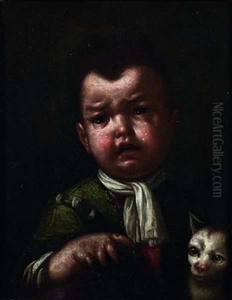 Jeune Garcon Au Chat Oil Painting by Antonio Mercurio Amorosi