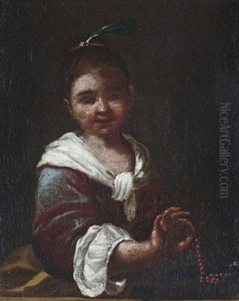 Bambina Con Collana (+ Bambina Con Uccellino; 2 Works) Oil Painting by Antonio Mercurio Amorosi