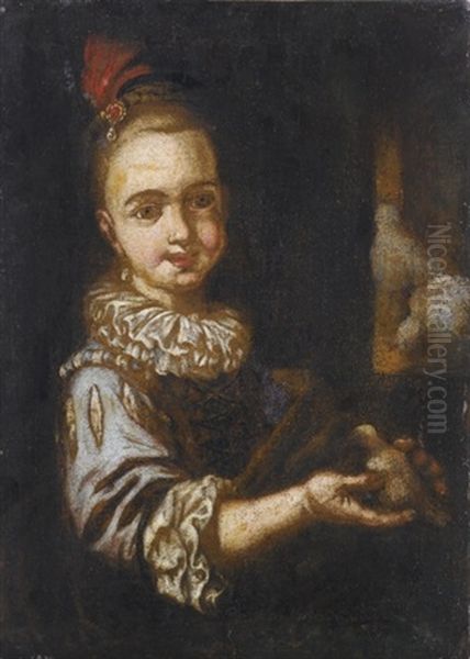 Bambina Con Piuma Rossa Oil Painting by Antonio Mercurio Amorosi