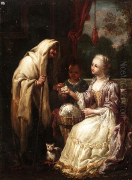 Interior With A Fortune Teller And A Young Lady, A Page Beyond Oil Painting by Antonio Mercurio Amorosi