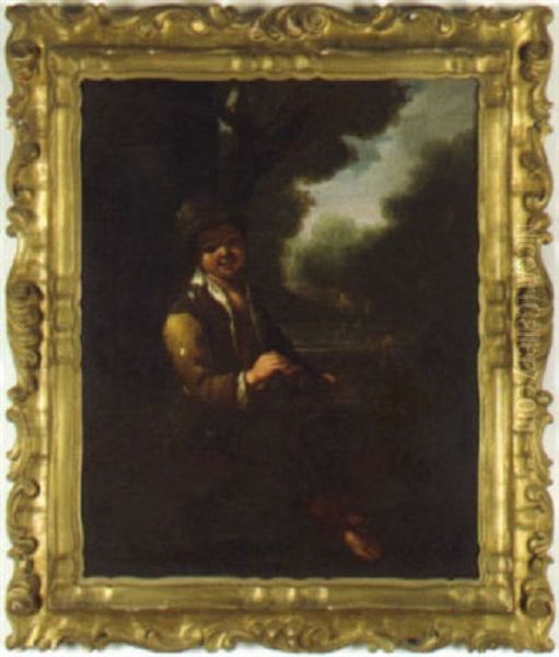 Ragazzo Con Un Canestro Di Ciliege In Un Paesaggio Oil Painting by Antonio Mercurio Amorosi