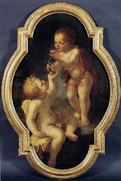 Coppia Di Amorini Oil Painting by Antonio Mercurio Amorosi