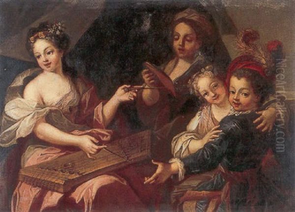 A Family Musical Group Oil Painting by Antonio Mercurio Amorosi