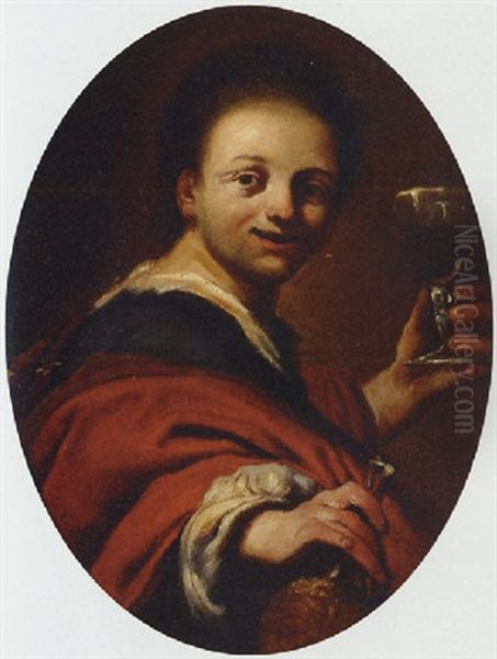 A Young Man Drinking Chianti Oil Painting by Antonio Mercurio Amorosi