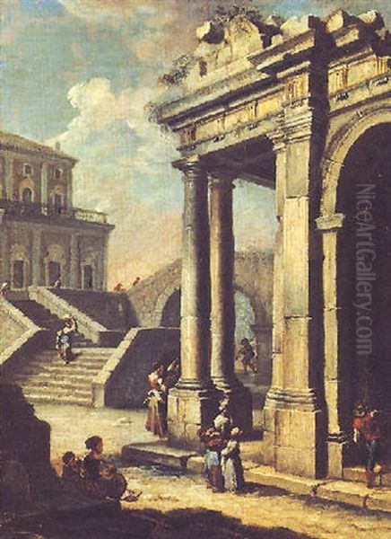 Figure In Un Capriccio Architettonico Oil Painting by Antonio Mercurio Amorosi