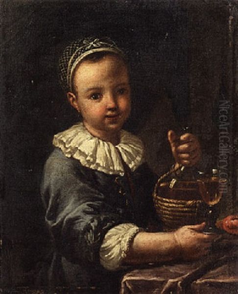 A Child Offering A Glass Of Wine Oil Painting by Antonio Mercurio Amorosi