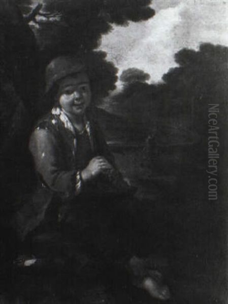 Beggar Boy In A Landscape Oil Painting by Antonio Mercurio Amorosi