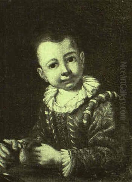 Boy Holding A Goldfinch Oil Painting by Antonio Mercurio Amorosi