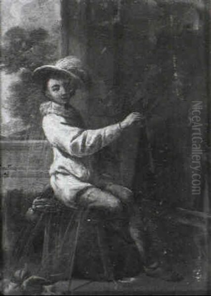 A Young Artist At His Easel Oil Painting by Antonio Mercurio Amorosi