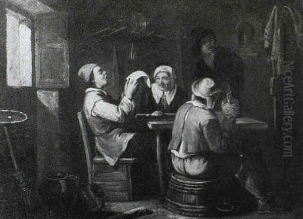 An Interior With Figures Seated Around A Table Listening To One Of Their Companions Reading A Letter Oil Painting by Antonio Mercurio Amorosi