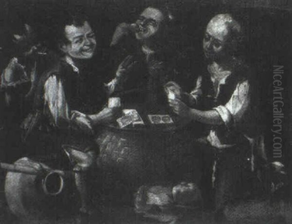 Ninos Jugando A Las Cartas Oil Painting by Antonio Mercurio Amorosi