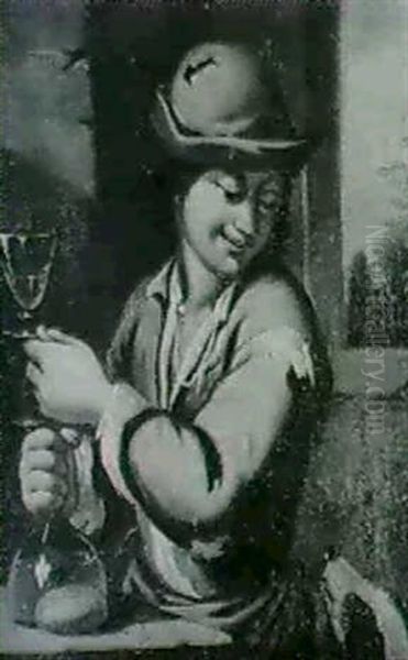 A Young Peasant Boy Holding Wine Oil Painting by Antonio Mercurio Amorosi