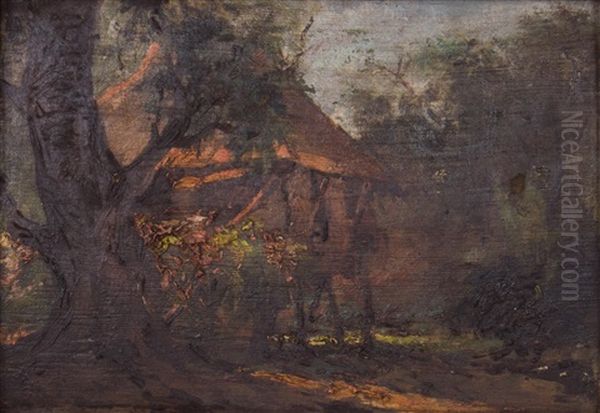 Untitled (nipa Hut) Oil Painting by Pablo Amorsolo