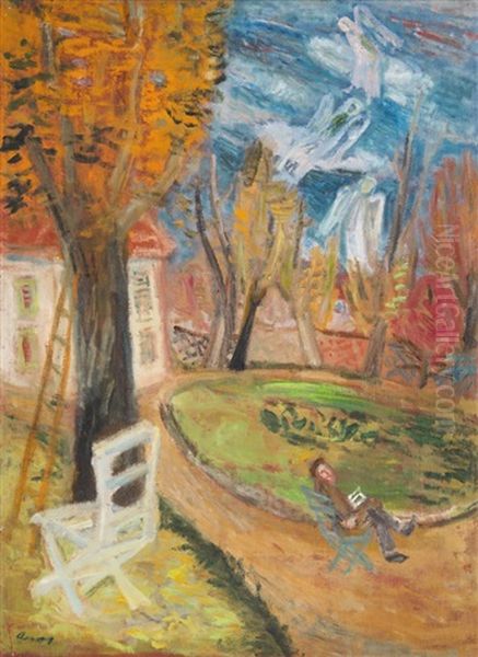 Dream In The Luxembourg Gardens Oil Painting by Imre Amos