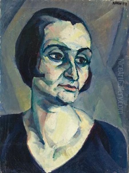 Expressionistisches Frauenbildnis (expressionist Portrait Of A Woman) Oil Painting by Robert Amrein