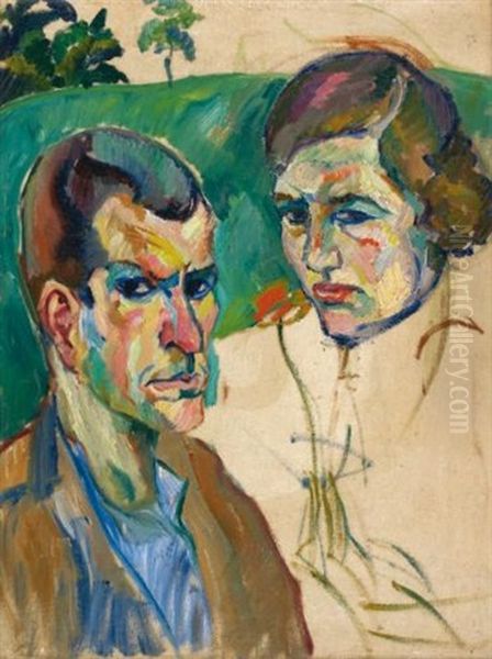 Portrat Eines Paares (portrait Of A Couple) Oil Painting by Robert Amrein