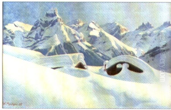 Winterliche Gebirgslandschaft Bei Engelberg Oil Painting by Wilhelm Amrhein