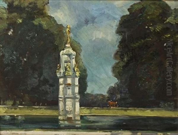 A Pond In A Public Garden Oil Painting by John Henry Amshewitz